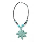 Turquoise Maple Leaf Pendant  Chain Choker Necklace
